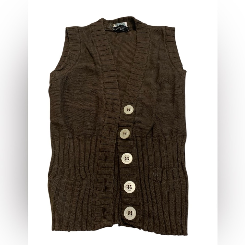 VINTAGE Erwin Küther Modell Brown Sleeveless Cardigan Vest West Germany 36 (S)